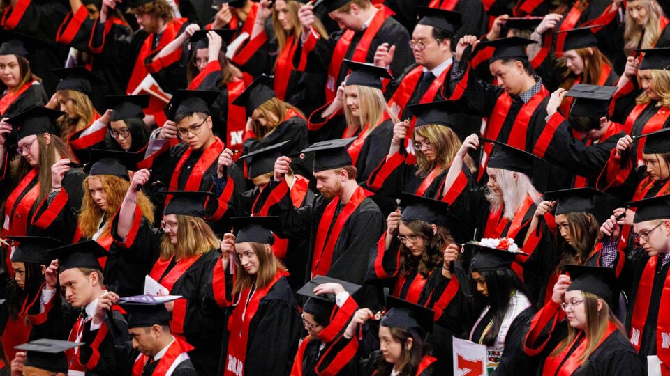 Students flipping tassels during commencement ceremonies