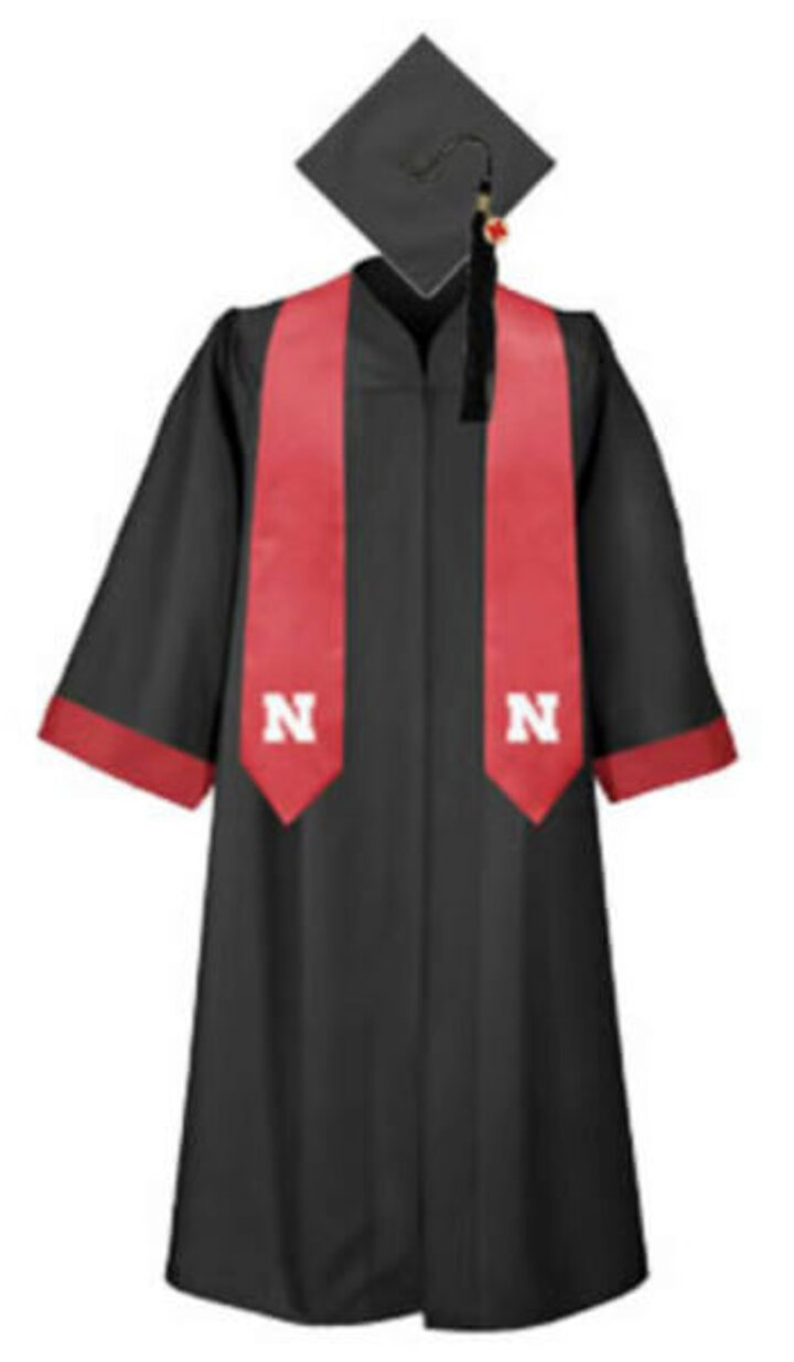 a gown, stole, and cap for a student graduating with a bachelor's degree